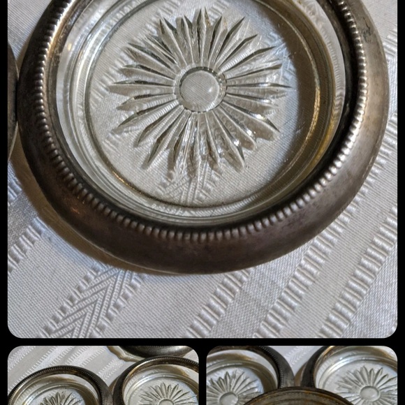 Vintage Coasters Leonard Italian Rim Cut Star Crystal Glass and Silver Plate - Picture 4 of 8